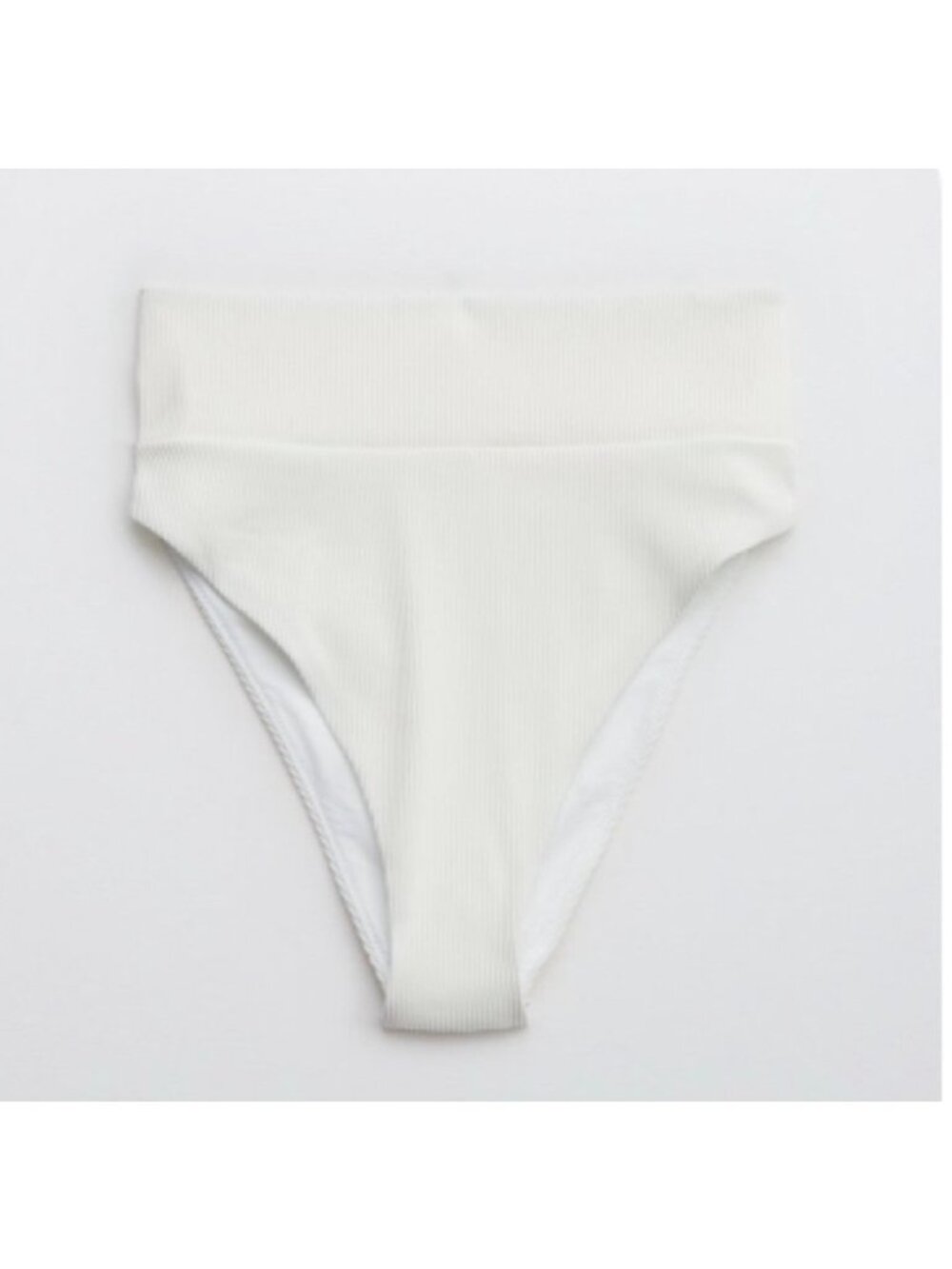 AERIE High Cut Cheeky Ribbed Bikini Bottoms Sz XS Optic White High Waisted Swim